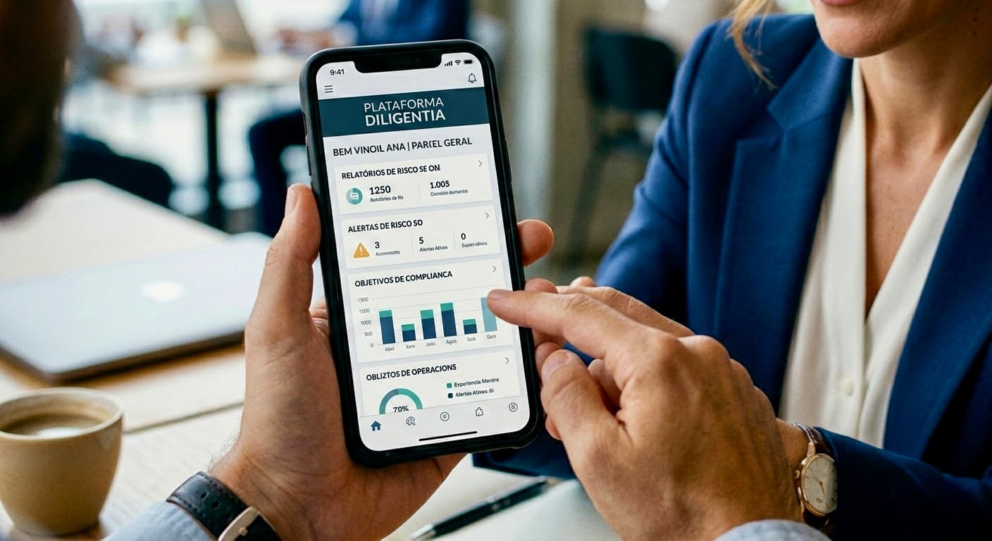 Painel de compliance da Plataforma Diligentia no celular